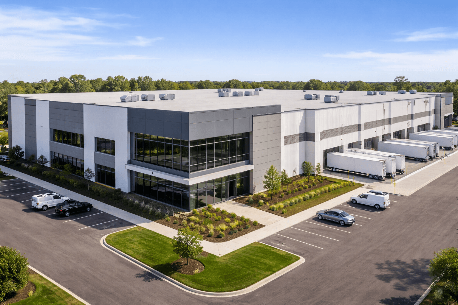 Commercial flat roof building